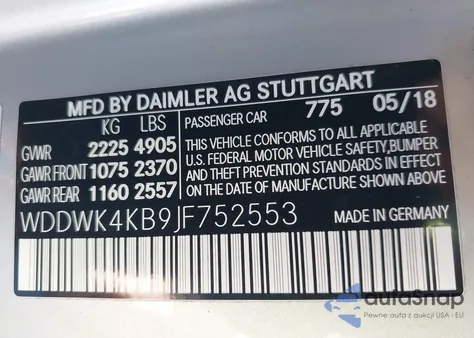 2018 Mercedes-Benz C 300 4Matic z USA, uszkodzony, nr VIN WDDWK4KB9JF752553